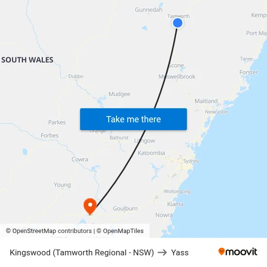 Kingswood (Tamworth Regional - NSW) to Yass map