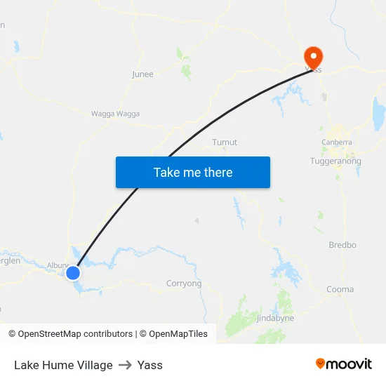 Lake Hume Village to Yass map