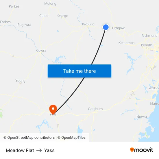 Meadow Flat to Yass map