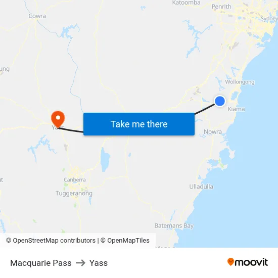 Macquarie Pass to Yass map
