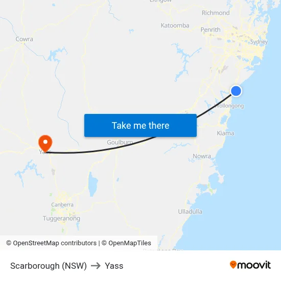Scarborough (NSW) to Yass map
