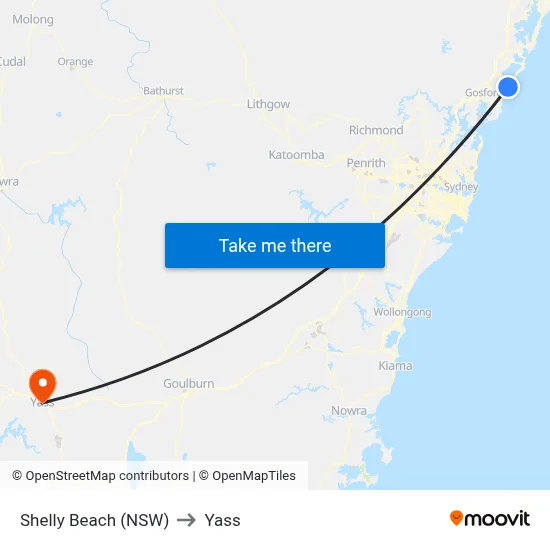 Shelly Beach (NSW) to Yass map