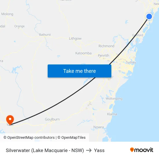 Silverwater (Lake Macquarie - NSW) to Yass map