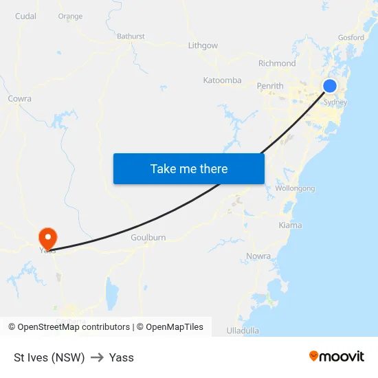 St Ives (NSW) to Yass map