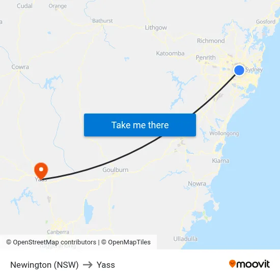 Newington (NSW) to Yass map