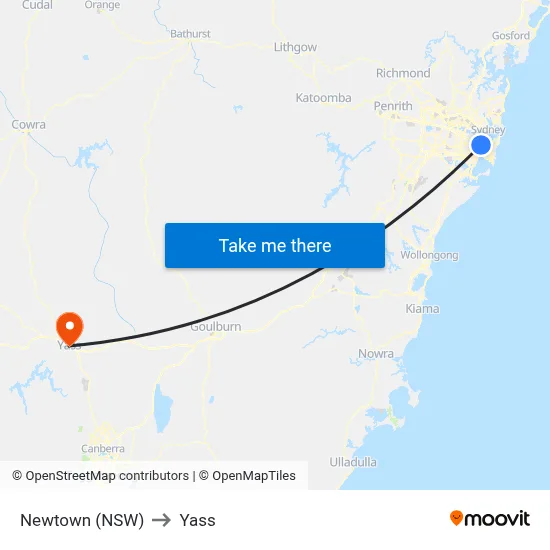 Newtown (NSW) to Yass map