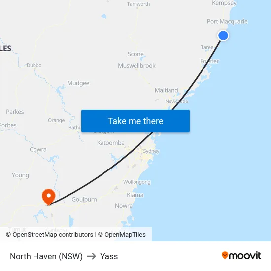 North Haven (NSW) to Yass map
