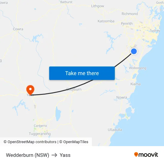 Wedderburn (NSW) to Yass map