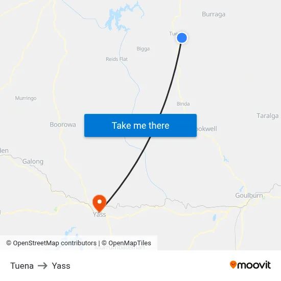 Tuena to Yass map