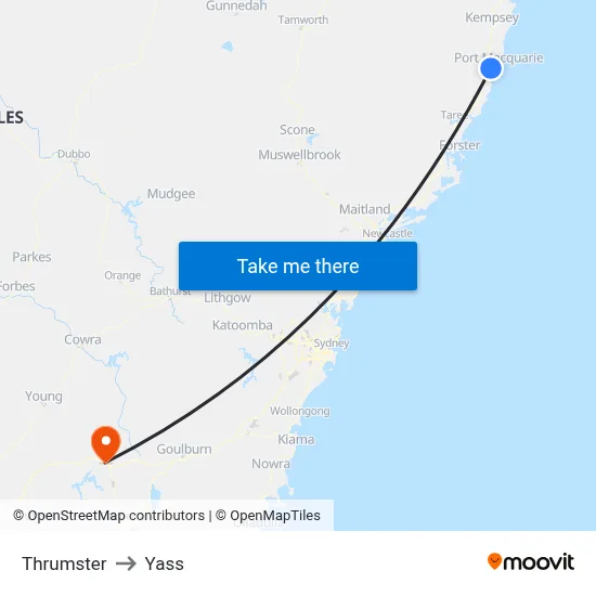 Thrumster to Yass map