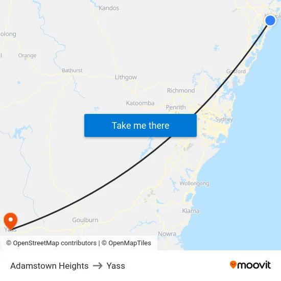 Adamstown Heights to Yass map