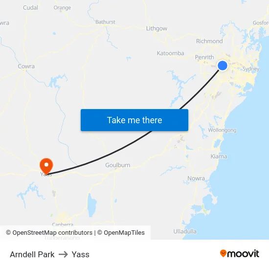 Arndell Park to Yass map