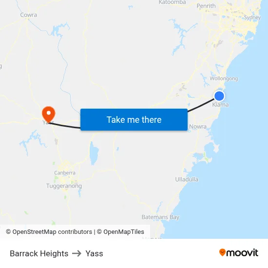 Barrack Heights to Yass map