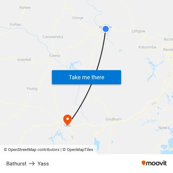 Bathurst to Yass map
