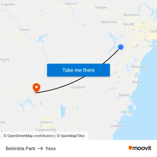 Belimbla Park to Yass map