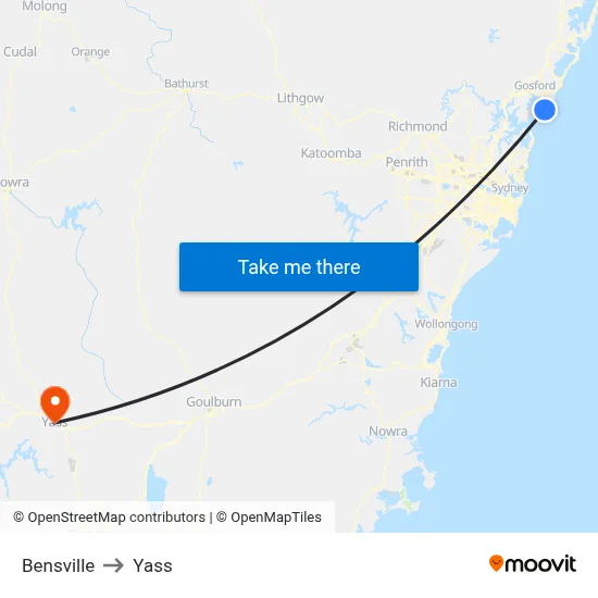 Bensville to Yass map