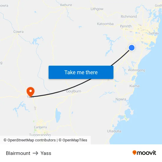 Blairmount to Yass map