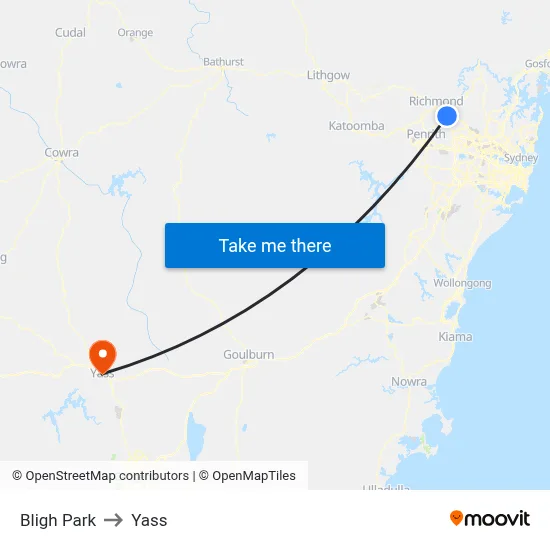 Bligh Park to Yass map