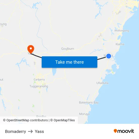 Bomaderry to Yass map
