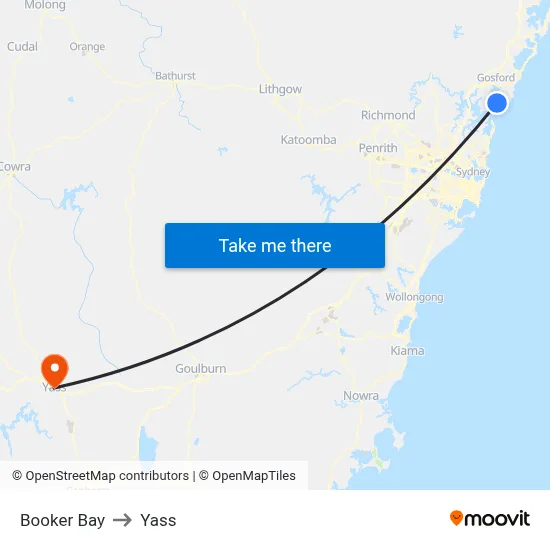 Booker Bay to Yass map