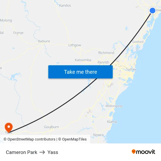 Cameron Park to Yass map