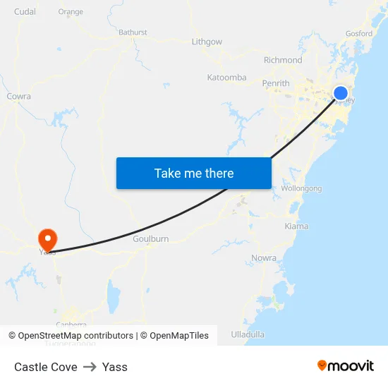 Castle Cove to Yass map
