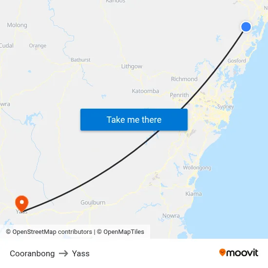 Cooranbong to Yass map
