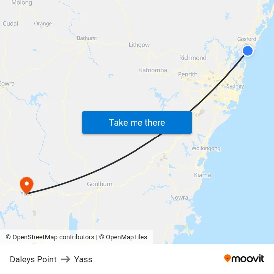 Daleys Point to Yass map