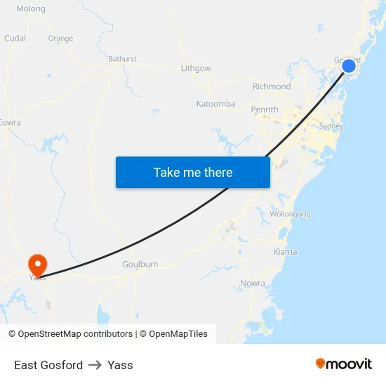 East Gosford to Yass map