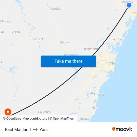East Maitland to Yass map