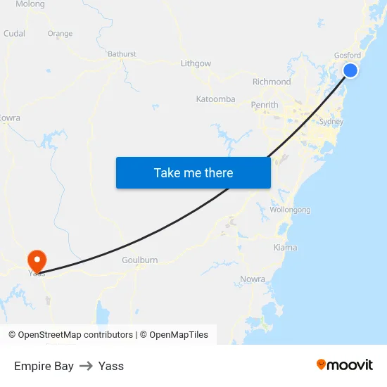 Empire Bay to Yass map