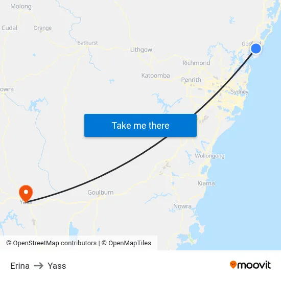 Erina to Yass map