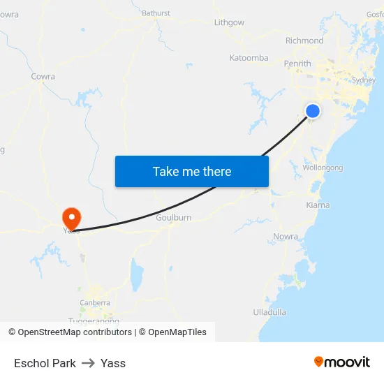 Eschol Park to Yass map