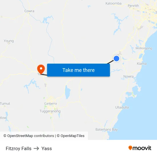 Fitzroy Falls to Yass map