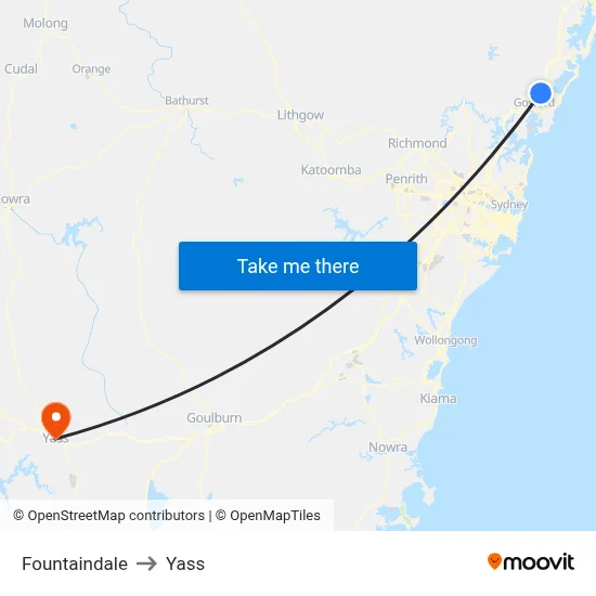 Fountaindale to Yass map