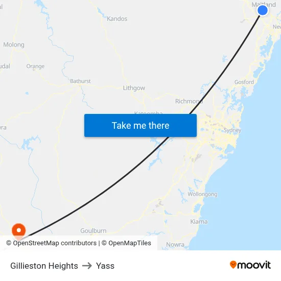 Gillieston Heights to Yass map