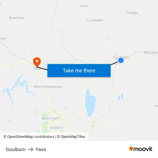 Goulburn to Yass map