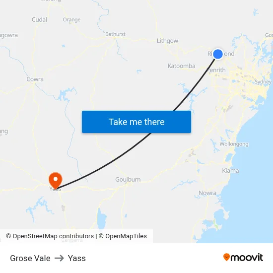 Grose Vale to Yass map
