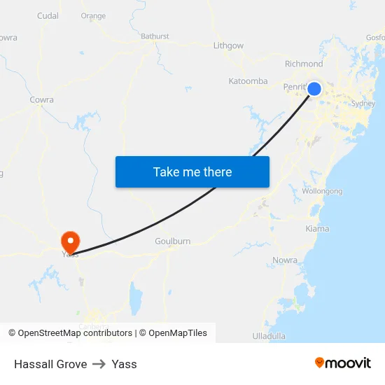 Hassall Grove to Yass map