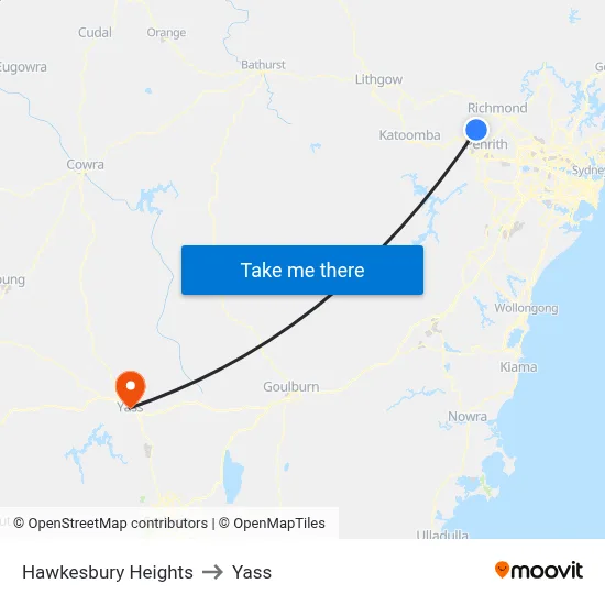 Hawkesbury Heights to Yass map