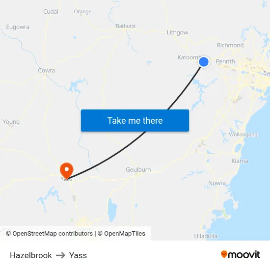 Hazelbrook to Yass map