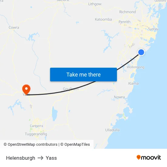 Helensburgh to Yass map