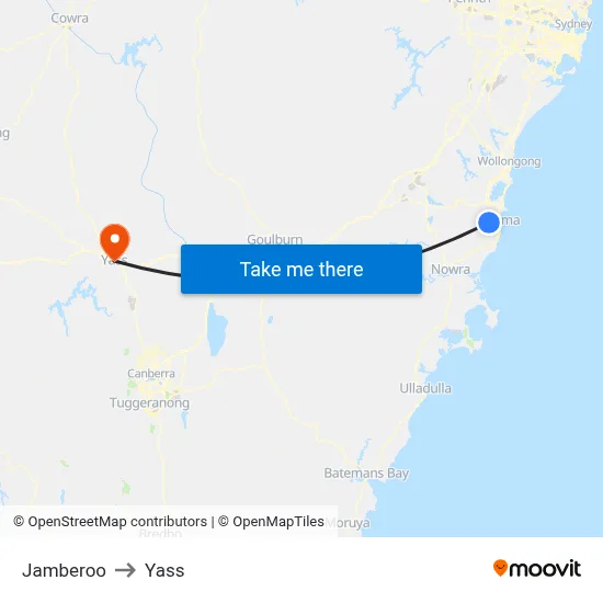 Jamberoo to Yass map
