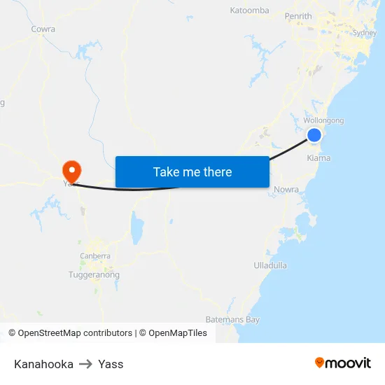 Kanahooka to Yass map