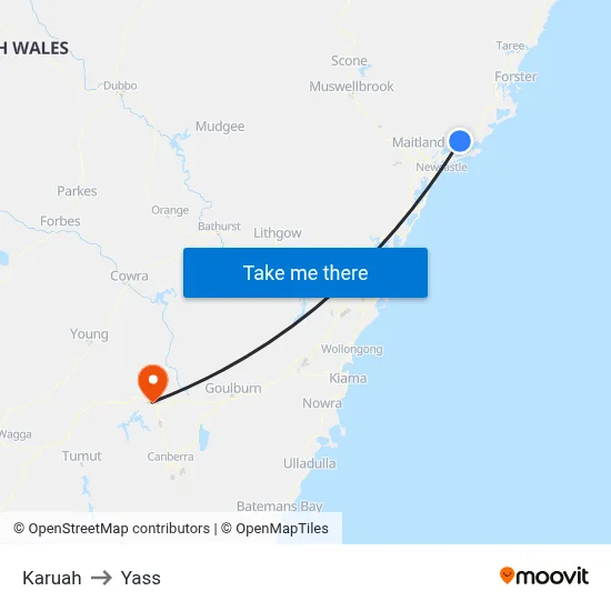 Karuah to Yass map