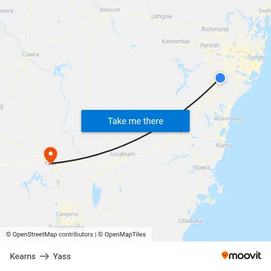 Kearns to Yass map