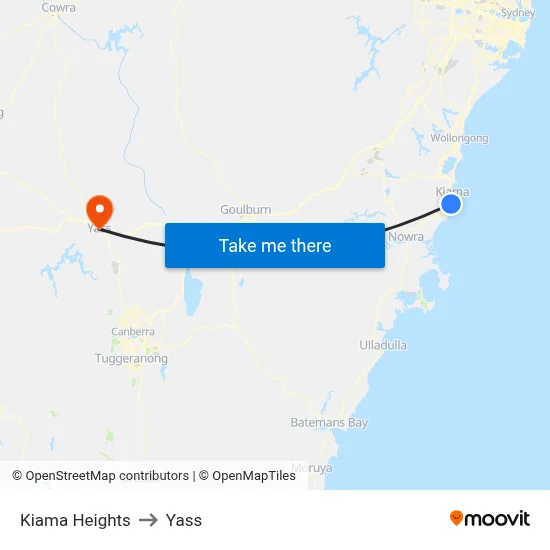 Kiama Heights to Yass map