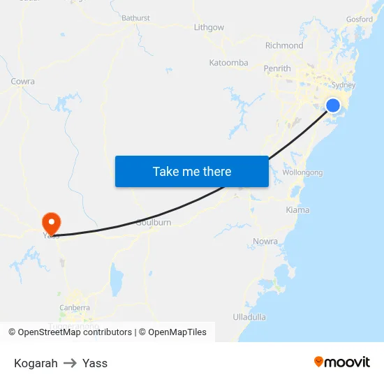 Kogarah to Yass map