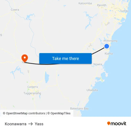 Koonawarra to Yass map