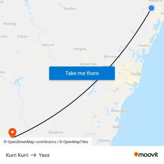 Kurri Kurri to Yass map